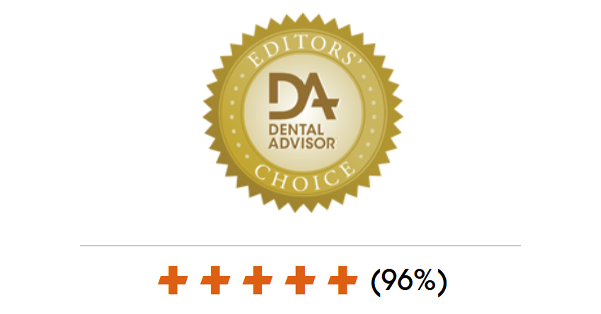 Dental Advisor Editors’ Choice gold seal with five plus rating and 96 percent score. icon